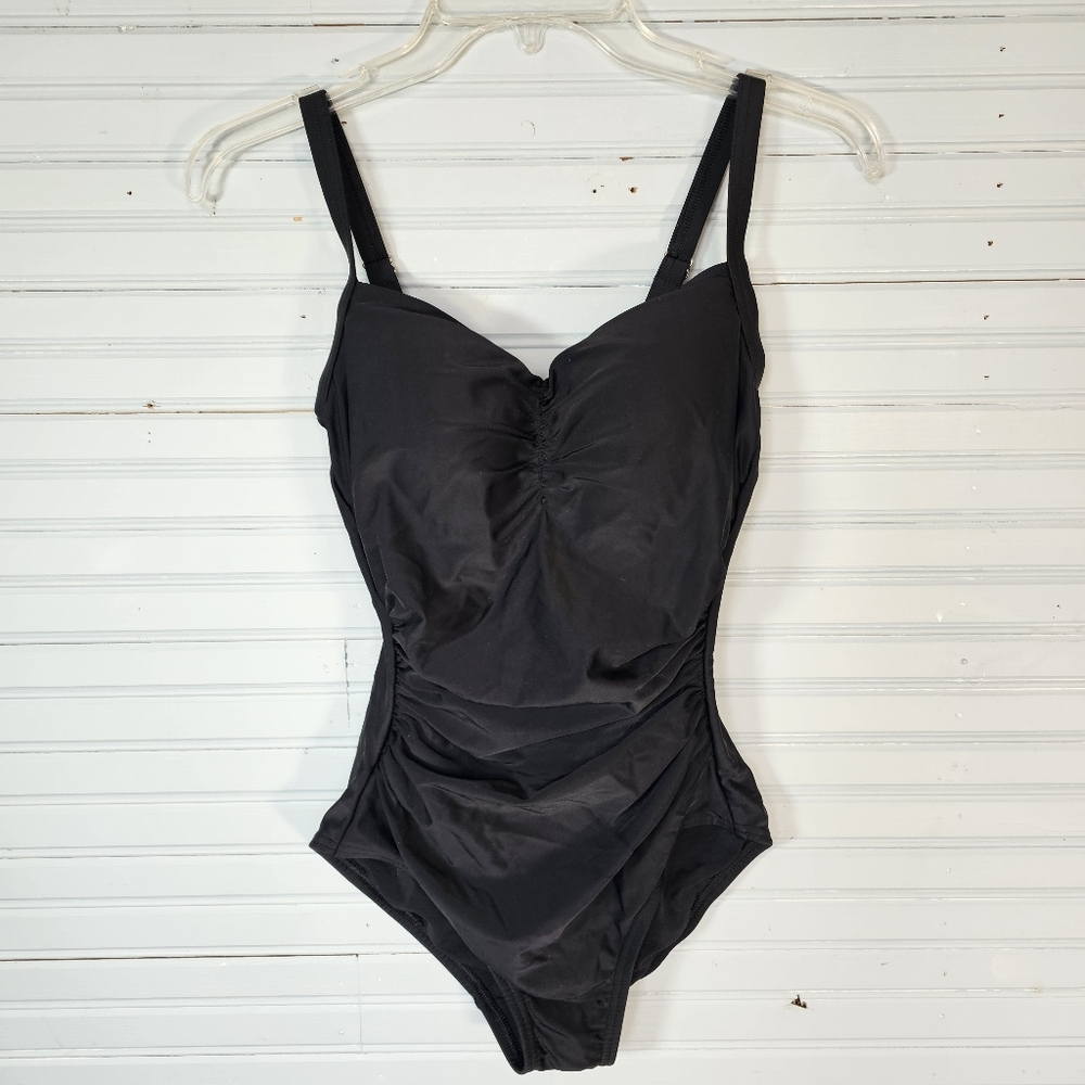Lands' End Black Sweetheart Neck Ruched Side 1 Piece Swimsuit Women's Size XS
